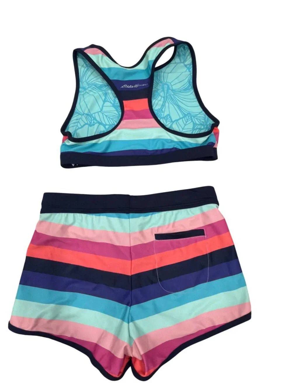 Eddie Bauer Kids 2-Piece Tankini Set Striped & Floral Size M (10/12) Polyester B
